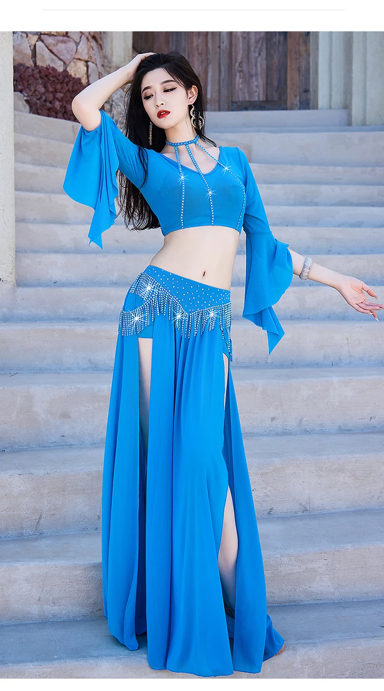 Комплект костюмов для танца живота топ с расклешенными рукавами + длинная юбка