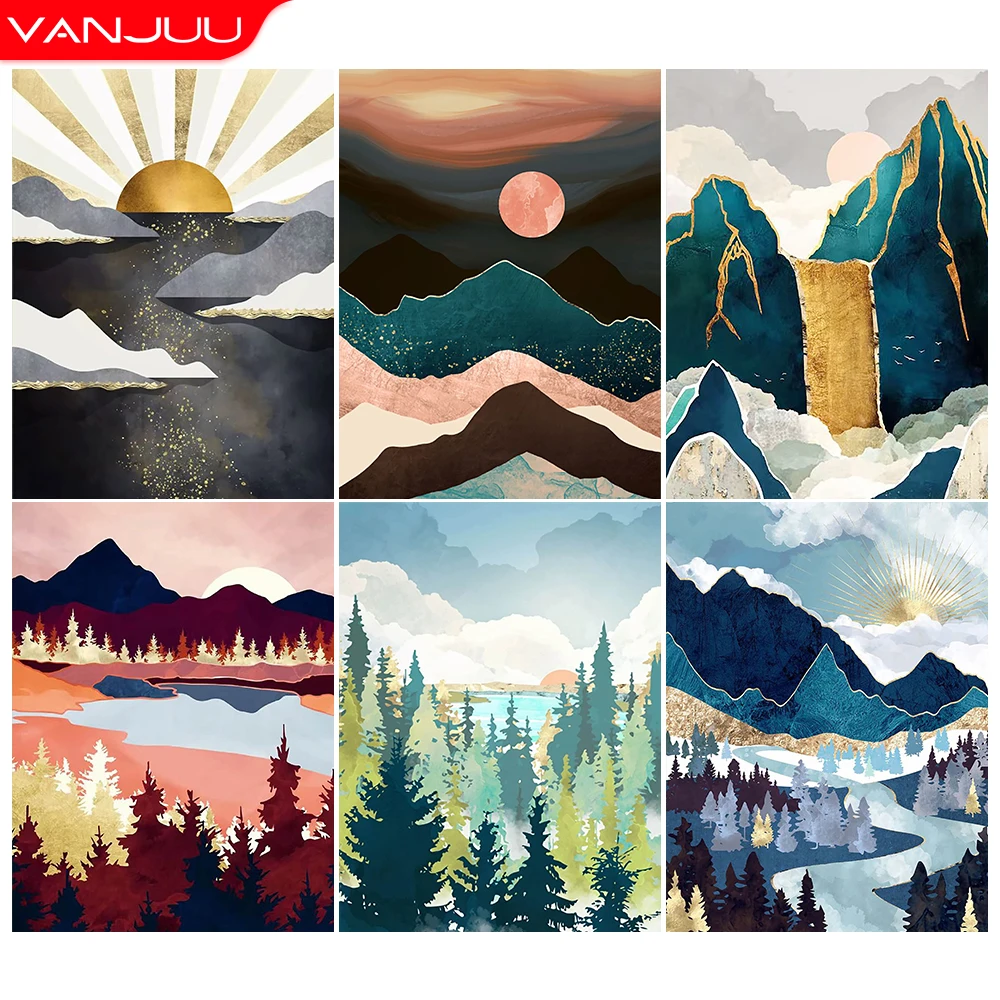 

5D Diamond Painting Kits Sunrise Landscape Full Drill Diamond Mosaic Scenery Diamond Embroidery DIY Rhinestones Home Decor Gift