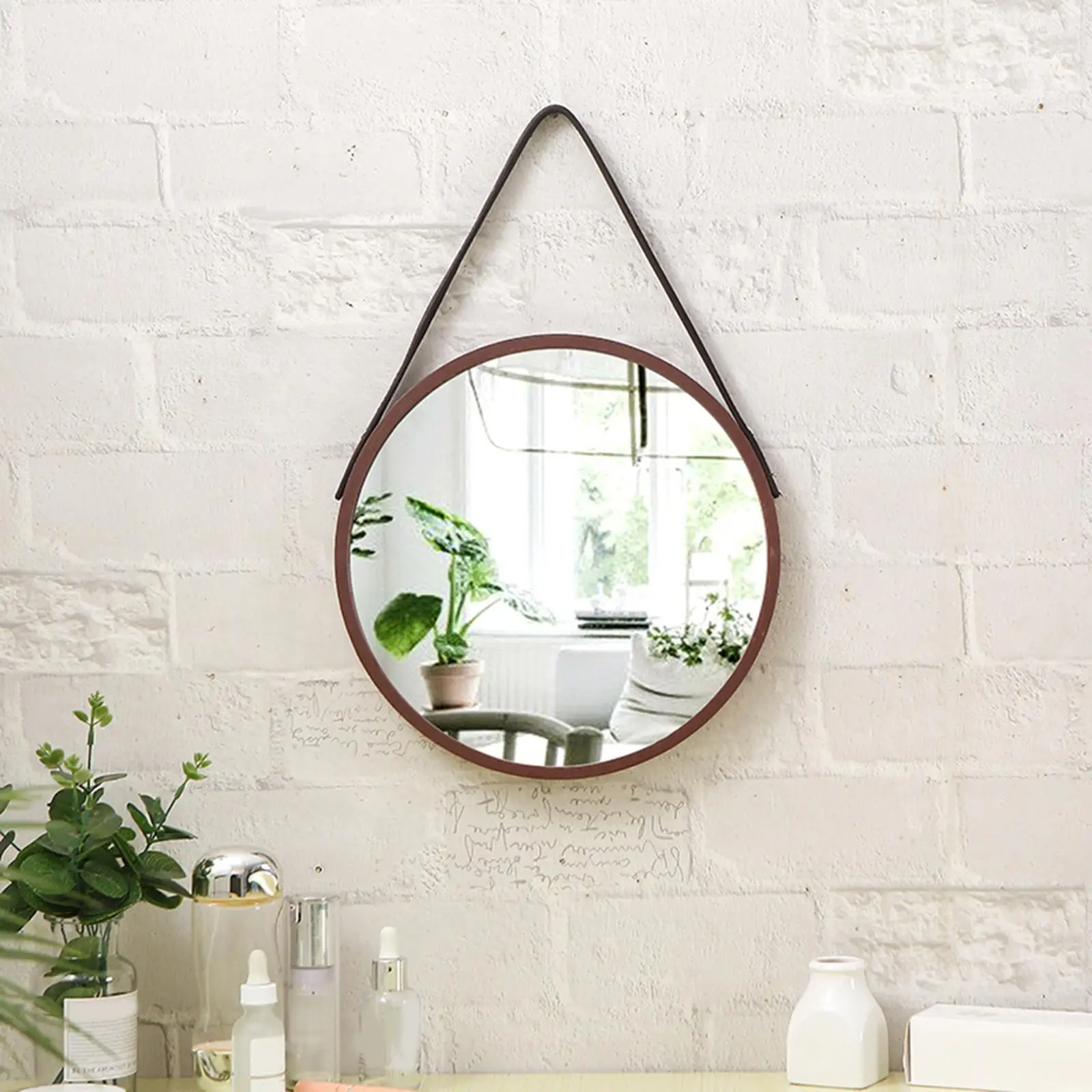 

Wall Hanging Mirror Ornament Art Round for Toilet Bathroom Salon