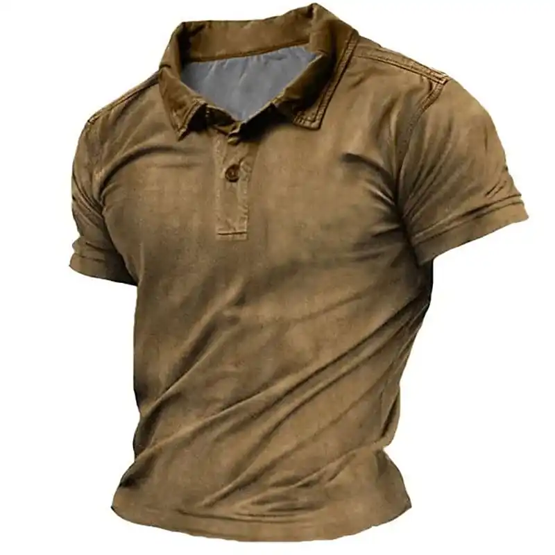 

Men's Polo Shirt Golf Shirt Vintage Turndown Blue Brown Khaki Gray Outdoor Street Short Sleeves Button-Down Print Clothing
