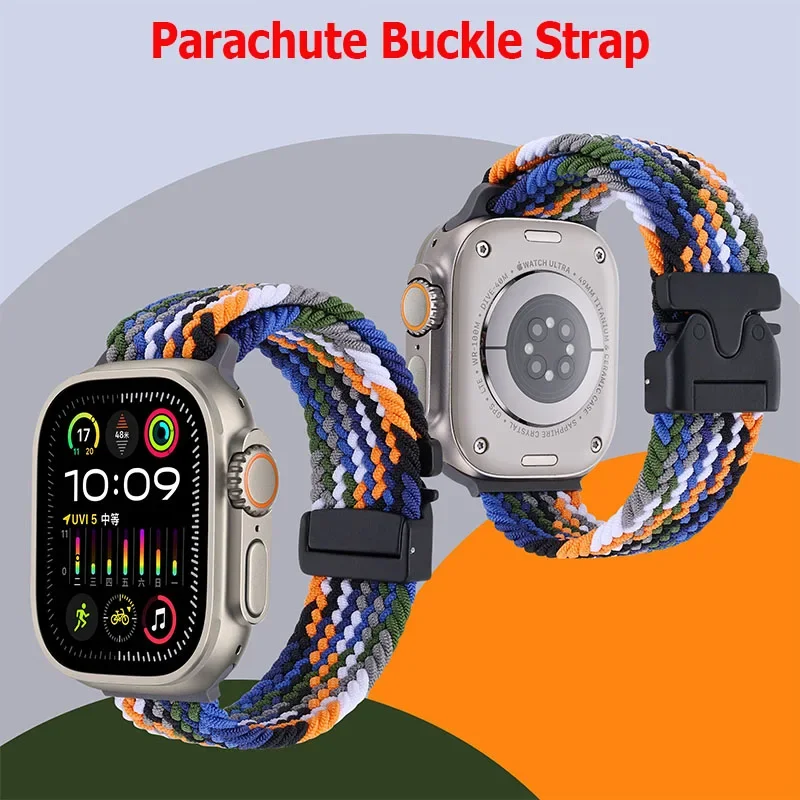 Фото Нейлоновый ремешок с парашютом для Apple Watch Ultra 2 49 мм 46 мм 42 мм 45 мм 41/44/40 мм Плетеный браслет iWatch 11 10 9 8 7 6 5 4 SE Correa №5