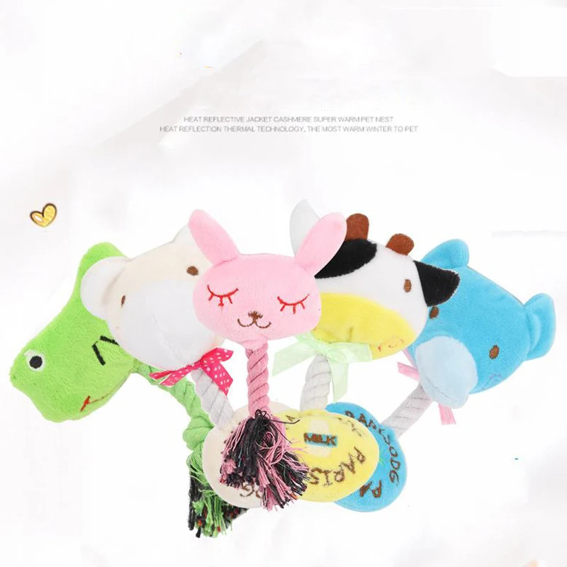 

1Pcs New Plush Voice Dog Toy Cute Cartoon Animal Wearing Rope Bite Durable Soft Safe Non-toxic Household Pet Supplies SSJ494