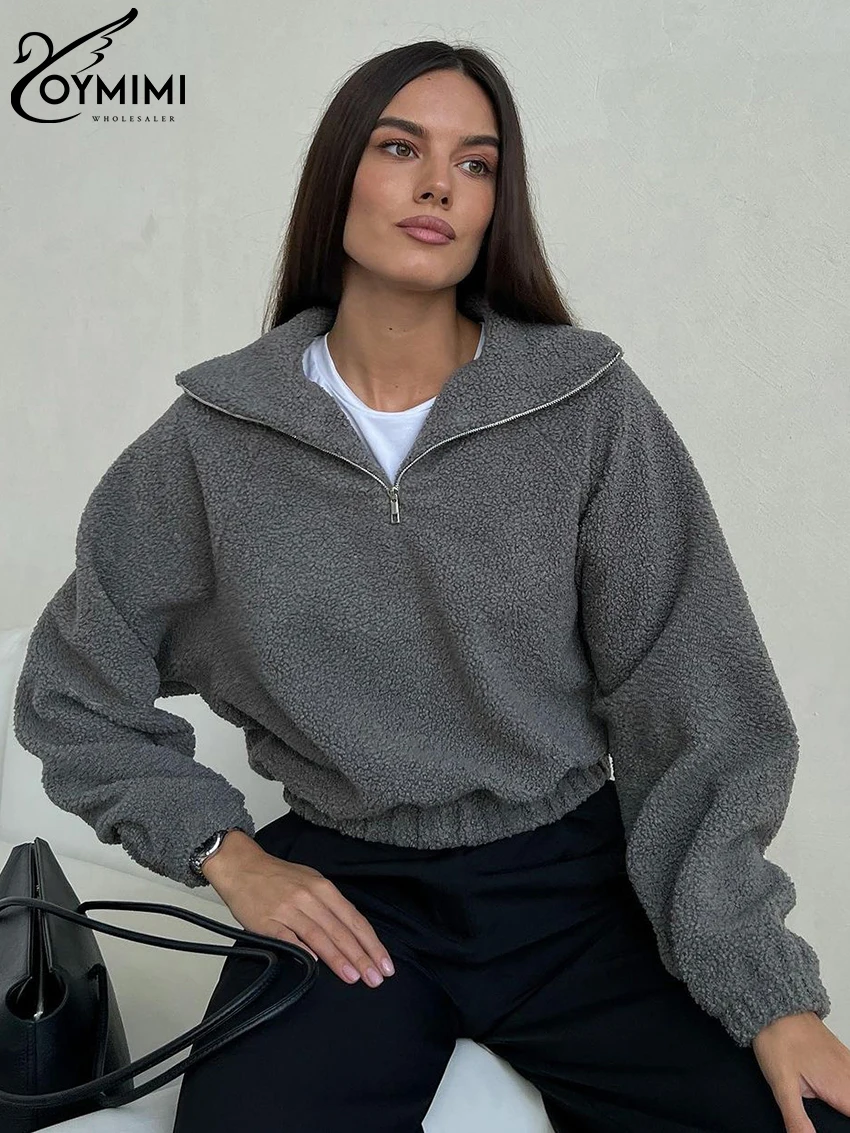 

Oymimi Winter Loose Gray Women'S Shirts 2023 Fashion Lapel Long Sleeve Shirt Elegant Classic Solid Top Female Clothing