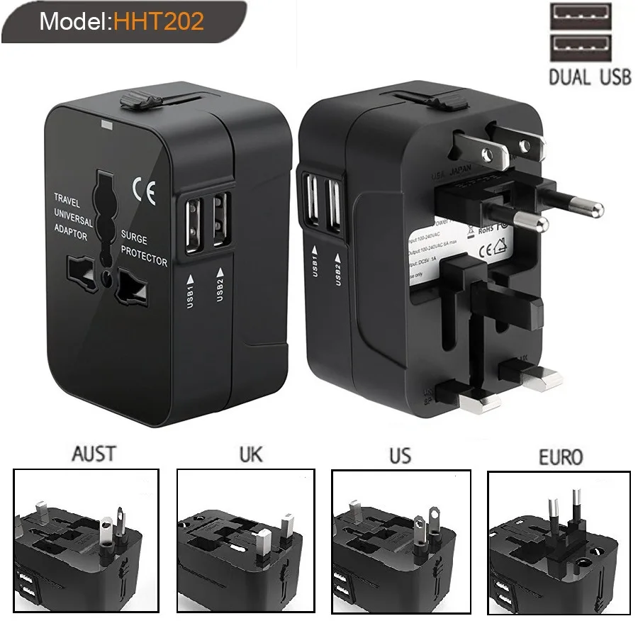 

1PC Universal Travel Plug Adapter 2 USB Port World Travel AC Power Charger Adapter AU US UK EU Converter Adapter USB Charger New