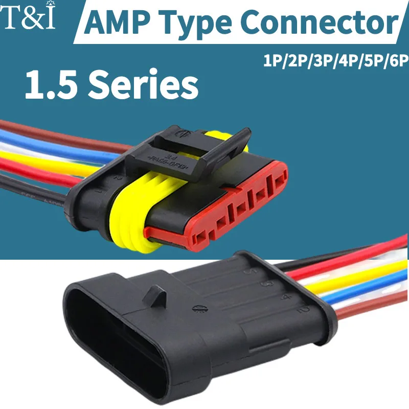 

1Set AMP Type Automobile Waterproof Plug 1-6PIN Male&Female Pair Plug-in Terminal HID Conversion Connector With 15CM Wire