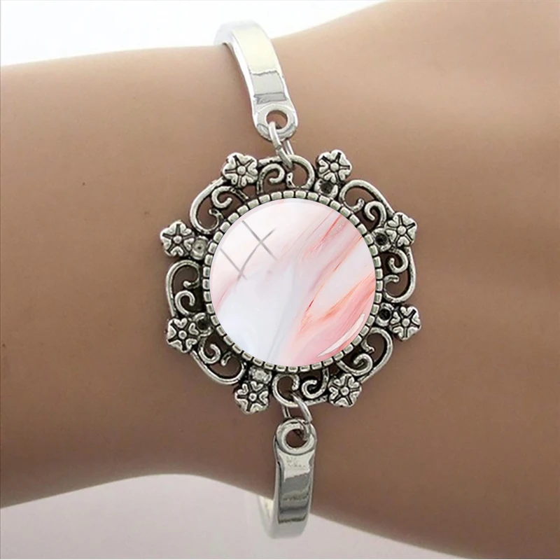 Золотая розовая текстура красивый узор кружевной браслет стеклянный купол звено