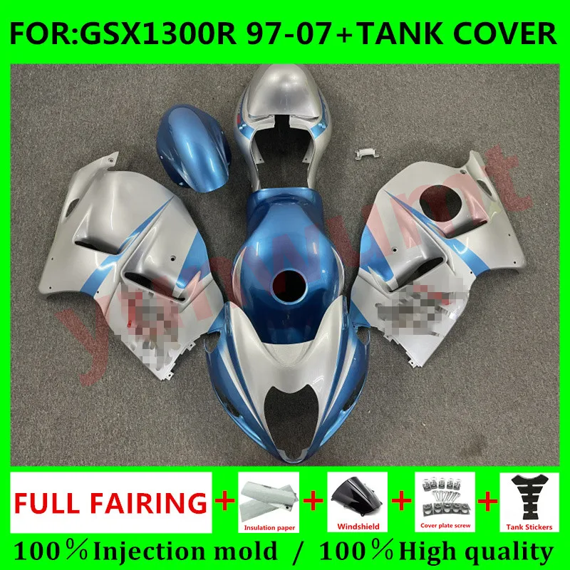 

Motorcycle HAYABUSA Fairing + Tank Cover for Suzuki GSXR1300 03 04 05 06 07 GSX1300R 97 98 99 00 01 02 Fairings set blue silver