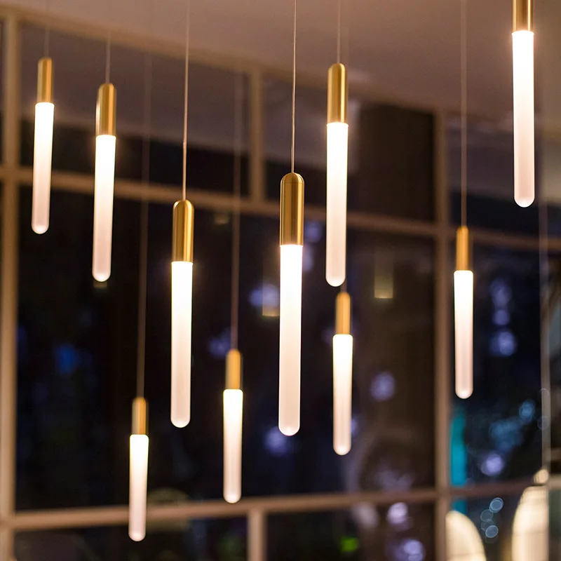 

Modern Minimalist led chandelier lighting Stairwell Droplight Vertical Tube Stair Case Hanging lamps for Ceiling light Fixtures