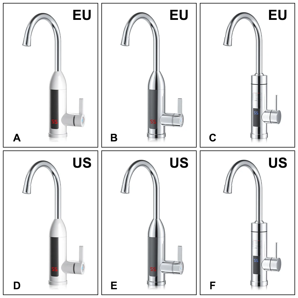 

Water Heater Electric Mixer IPX4 Waterproof Faucet LED 360 Degree Rotatable Tap Rapid Heat Replacement White US Plug