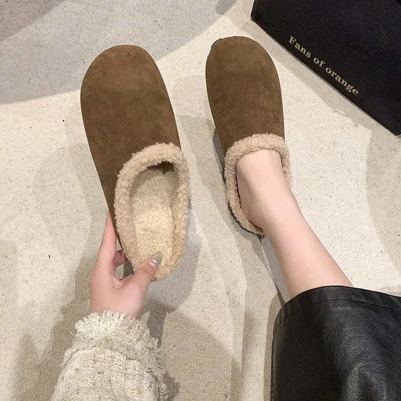 Ретро-тапочки Baotou на плоской подошве женская обувь для улицы и дома зимняя