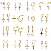 minimalist 925 sterling silver ear buckle hoop earrings for women goldsilver cross earrings earrings with cross charm tiny hoop