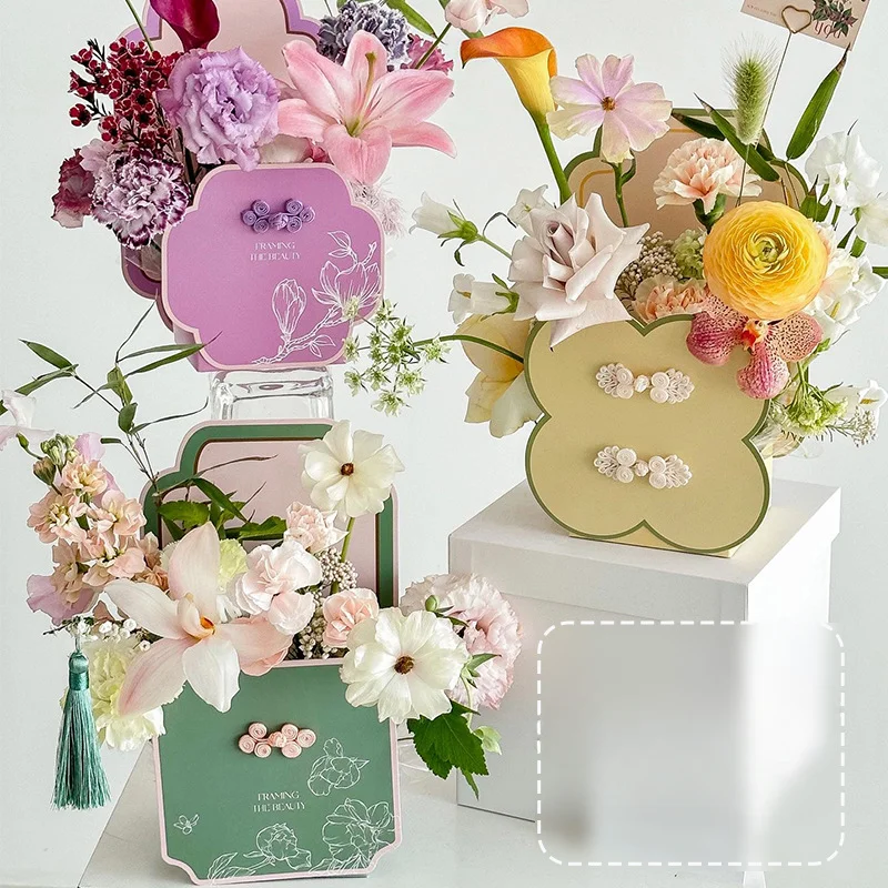 

Chinese Style Portable Flowers Boxes Romantic Packing Paper Box for Women Gift Cheongsam Buckle Wrapping Paper Flower Basket