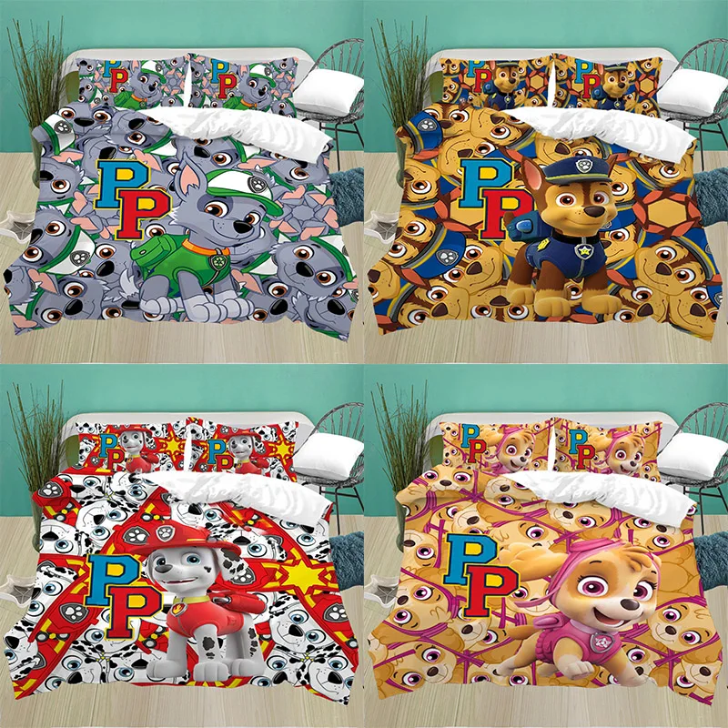 

Paw Patrols Bedding Set Pillowcase Anime Cartoon Bedding Single Double King Quilt Cover Bedspead Baby Bedroom Duvetcover