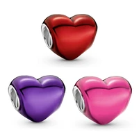 authentic 925 sterling silver moments colours metallic purple heart charm bead fit pandora bracelet necklace jewelry