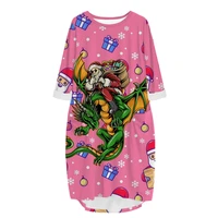 vitinea new fashion 3d print long premium dragon pocket loose casual robe summer dress traf for women z01