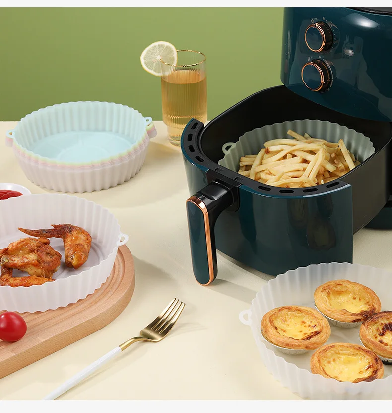 

Silicone Air Fryers Oven Baking Tray Fried Pizza Chicken Mat AirFryer Silicone Pot Round Reusable Cake Pan Air Fryer Accessories