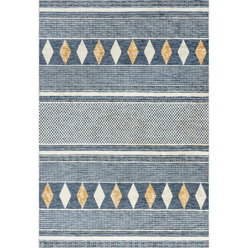 

Faded Geometric Banded Area Rug, 8' x 10', Blue