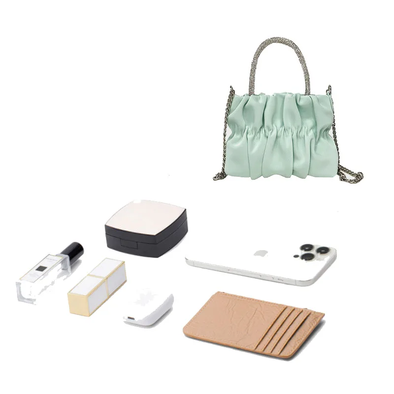 Mini Cloud Design Handbag Pleated PU Leather Crossbody Bag Versatile Diamond Inlaid Shoulder Bags for Women New Fashion Designer