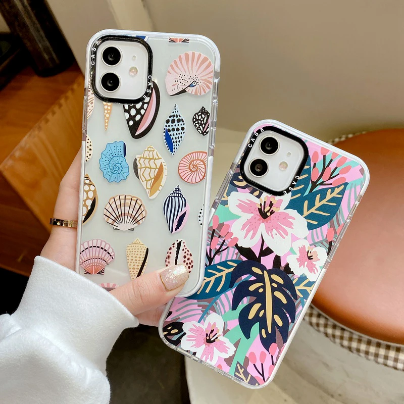 

Fashion Colorful Flower Leaves Conch Phone Case For iphone 12 13 Mini 11 Pro Max XS XR SE2 7 8 Plus X Silicone Soft Cover Coque