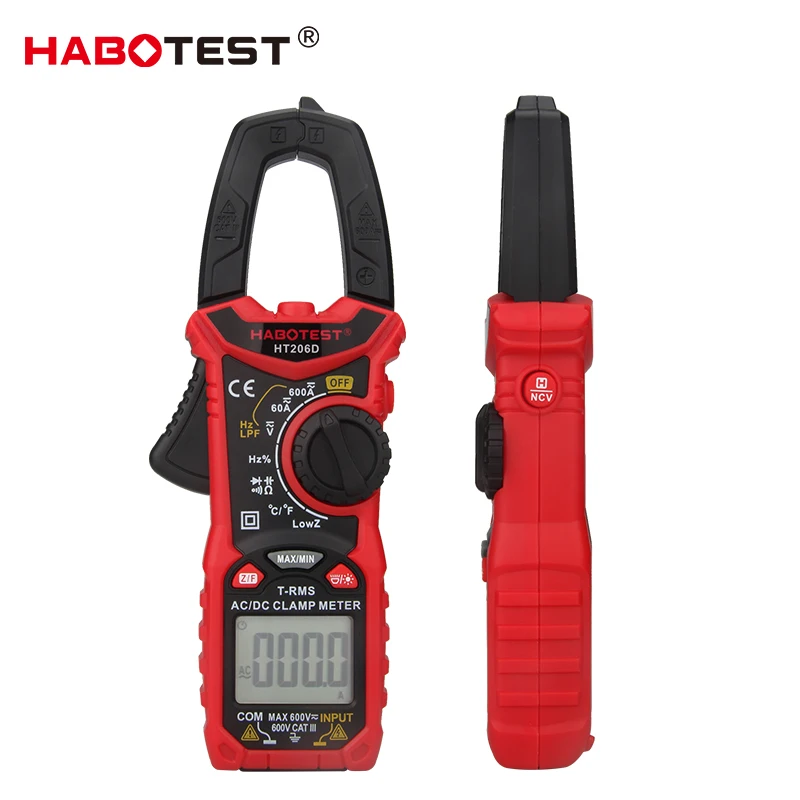 

Habotest HT206D Digital Clamp Meter DC AC True RMS Pinza Ammeter 600A Voltmeter 600V Ohm Capacitance Hz Tester Auto Range