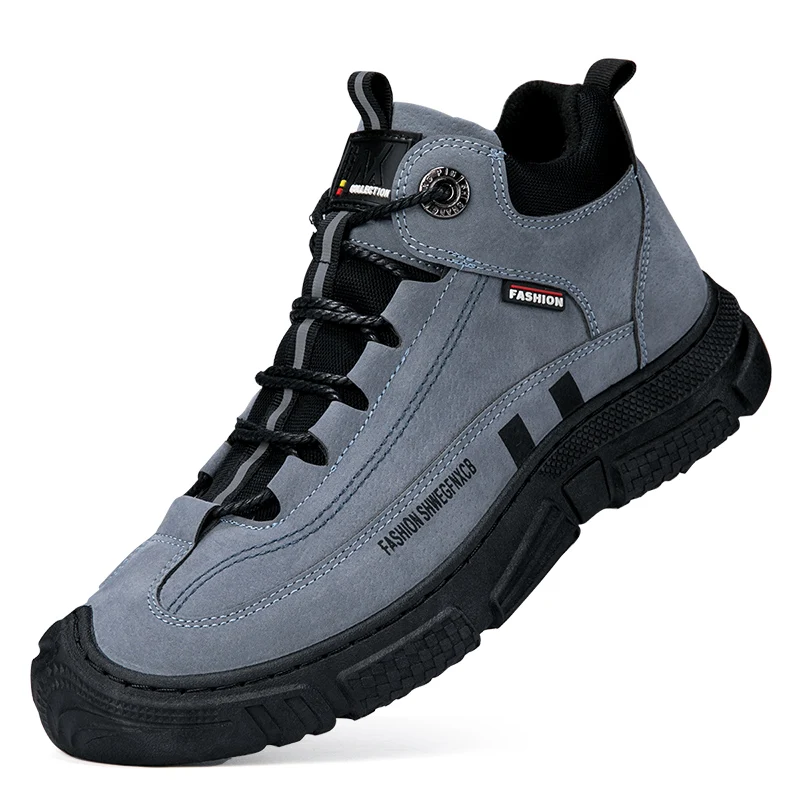 R. XJIAN Men's Winter High Top Hiking Shoes Outdoor Leisure Sports  Anti Slip Wear Resistant Travel Thick Bottomed Sneakers