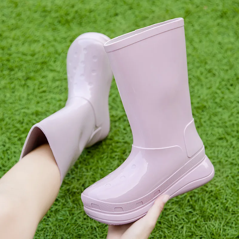 Spring New Women Thick-Soled Rubber Waterproof Non-Slip Rain Boots Round Toe Heightened PVC Work Boots Women's Rain Boots 36-41