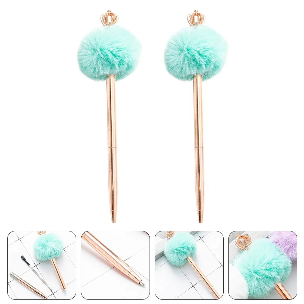 

2Pcs Pens Girl Loved Ballpoint Pens Fluffy Balls Writing Pen Exquisite Sign Pen Pompom Pen for Shop Gift Student Birthday