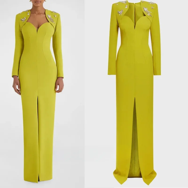 Арабское милое креповое атласное вечернее платье с разрезом модное зеленое