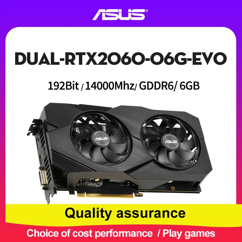 Видеокарта ASUS DUAL RTX2060 6G GDDR6 192 Бит Для Игрового.