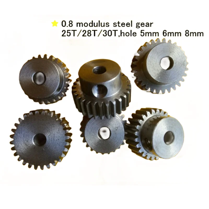 2 шт./лот 45 # сталь 0,8 модульная шестерня, 0,8 M 25T/28T/30T M5 шестерня, отверстие 5 мм 6 мм 8 мм