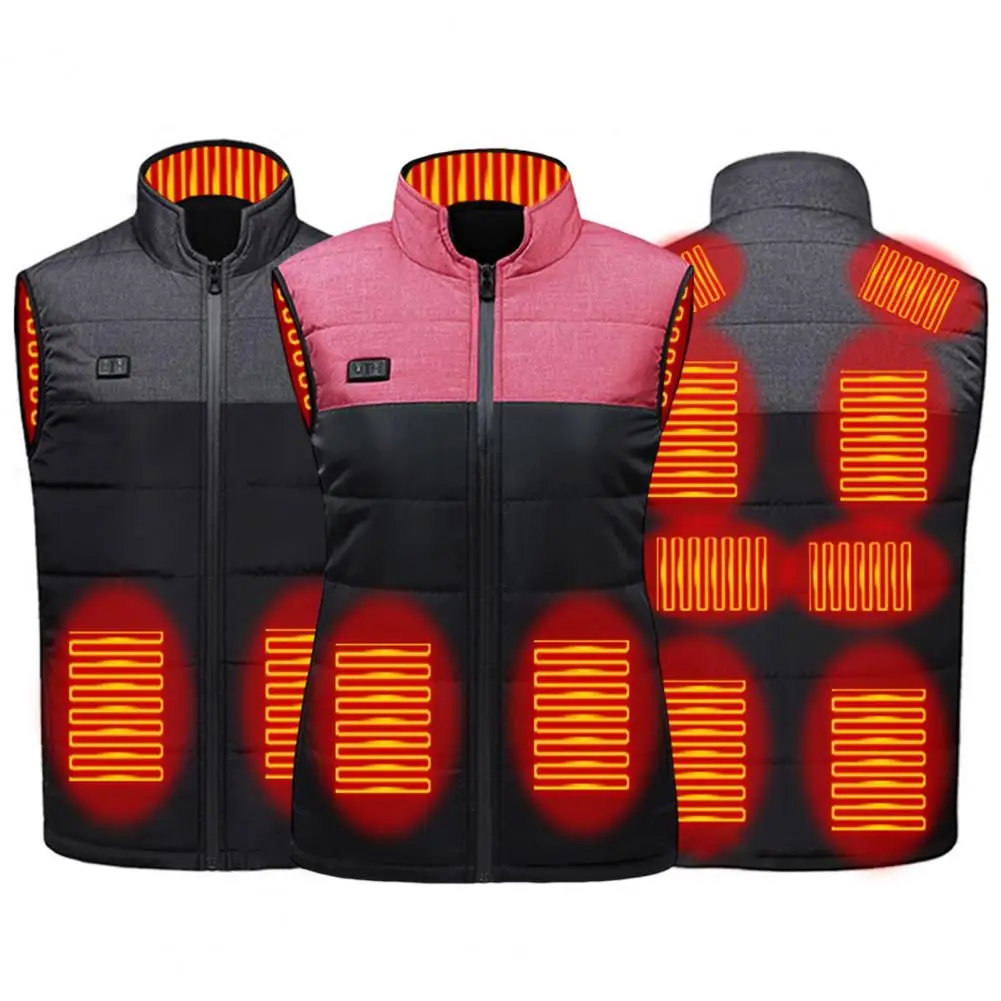 

Autumn Winter Men Jacket Stand Collar Zipper Placket 3 Gears Heating Zones Inner Pocket USB Heating Vest Thermal Waistcoat