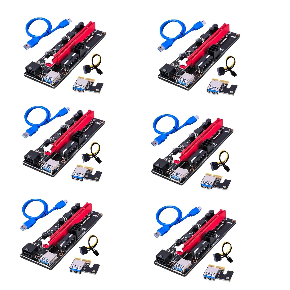 6 шт., VER009 новейший USB 3.0 PCI-E Райзер VER009S Экспресс 1X 4x 8x 16x Райзер, адаптер, карта SATA, 15 контактов на 6 контактов, кабель питания