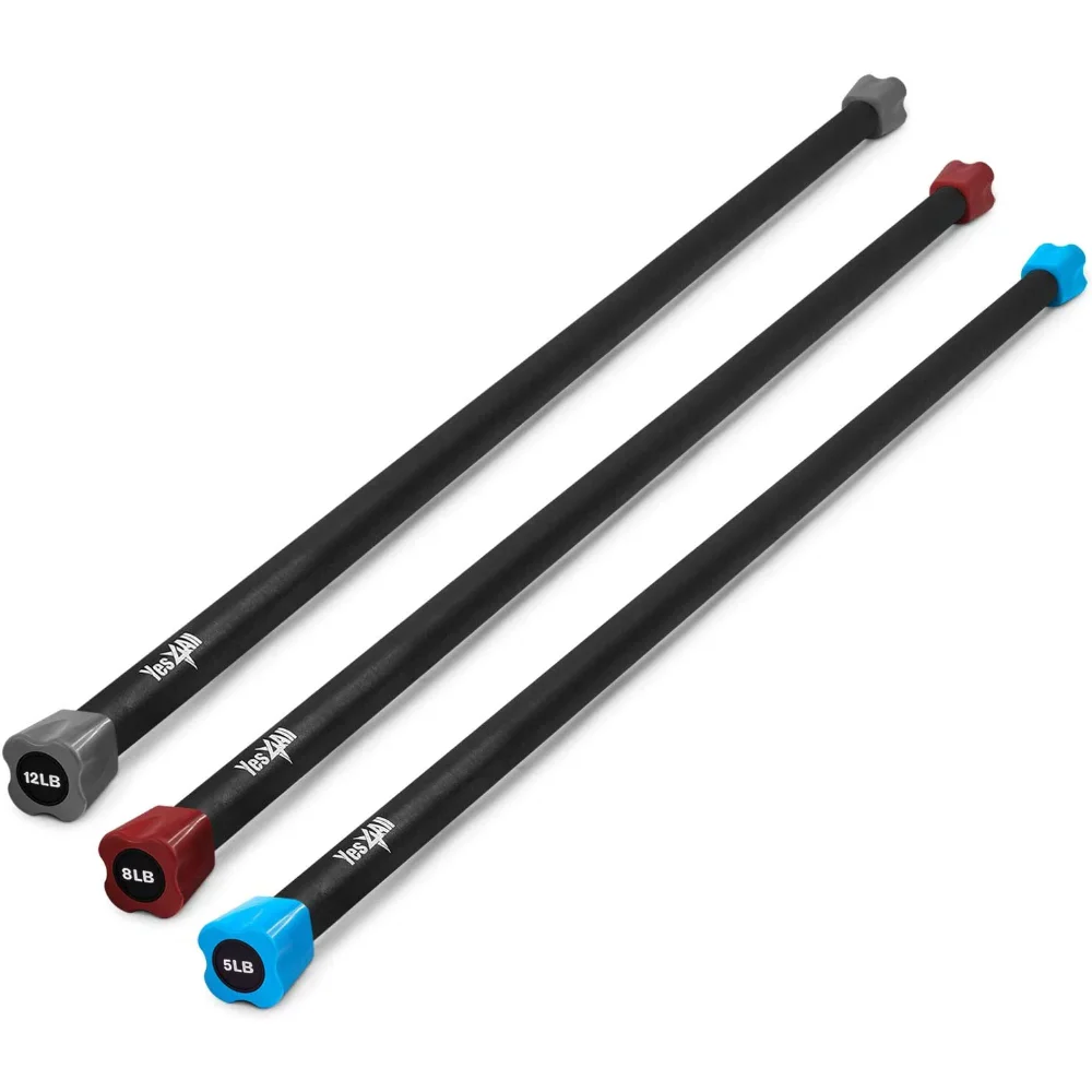 

Total Body Workout Weighted Bar Weighted Exercise Bar– Set of 3 Weighted Bars 5lbs, 8lbs, 12lbs exercise equipment weights