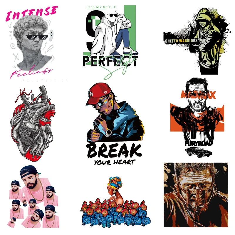 

Mechanical Heart Patch Music Rock Man Iron-On Transfers for Clothing Art David Thermo Stickers on Men's Clothes Hippie Appliques