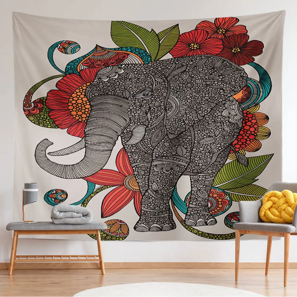 

Tapestry Wall Hanging Animal Funny Vivid Spirit India African Elephant Foest Hippy Tapestries Dorm Decor Art Bedroom Decorations