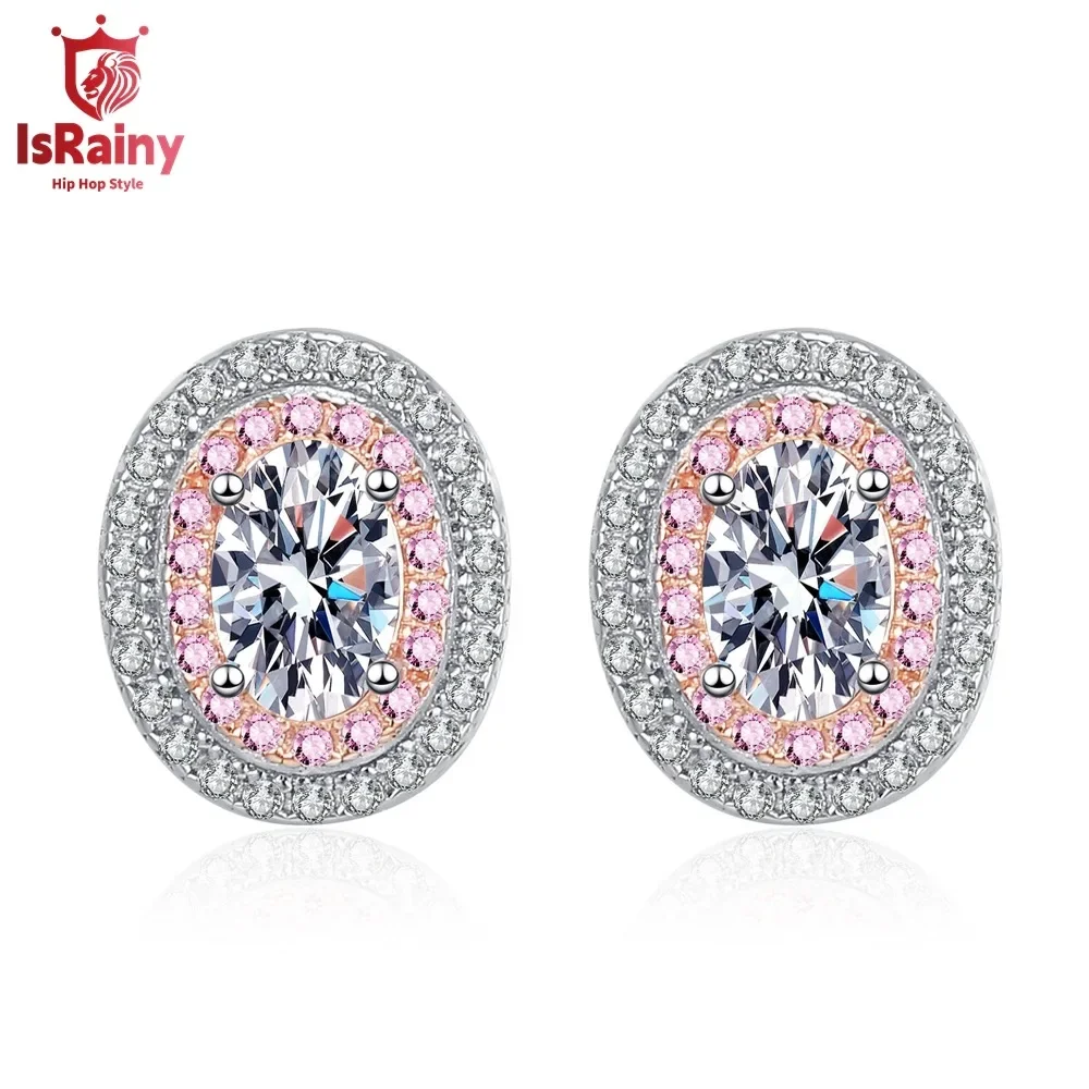 IsRainy D Цвет Овальной огранки 4*6 мм Муассанит Серьги-гвоздики для женщин Мужские