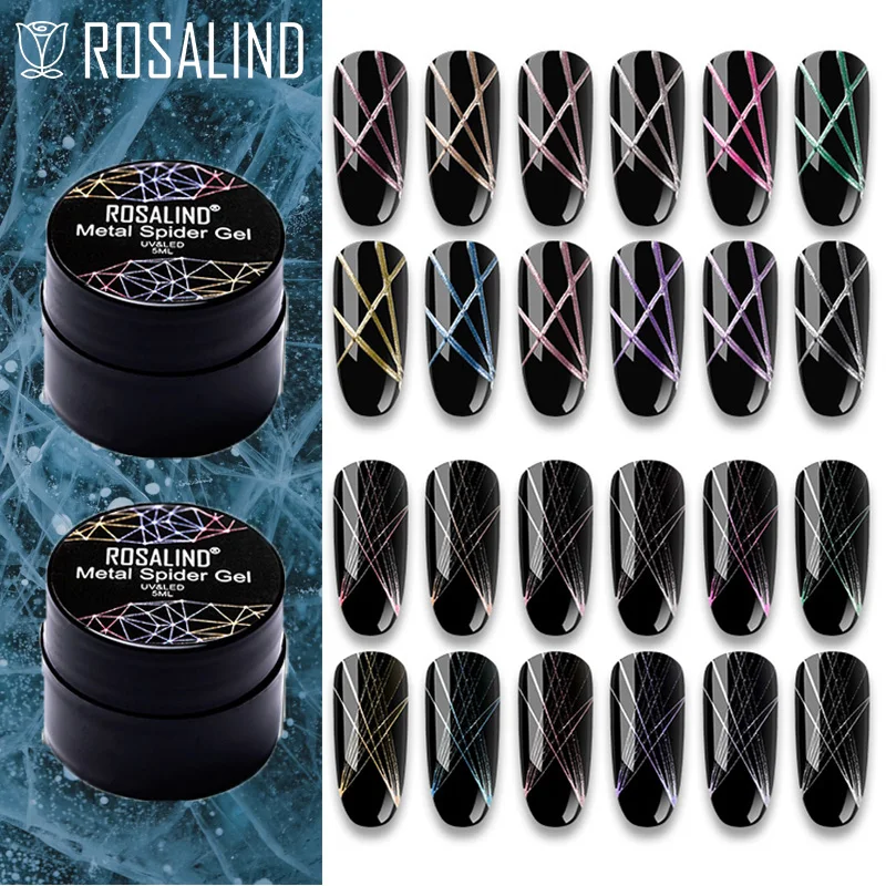 

ROSALIND Spider Nail Gel Semi Permanent Spider Line Gel Hybrid Varnishes Web Stickers Soak Off Top Base Fairy Flower Gel Polish