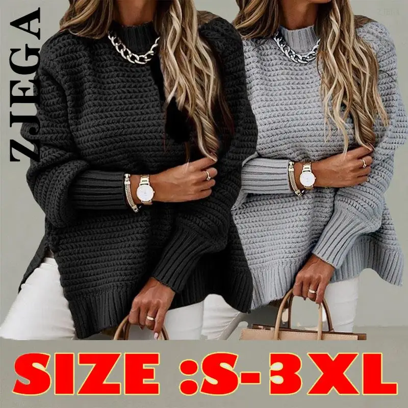 

Женский свитер Zjega, модный вязаный Повседневный пуловер, свитера, женские пуловеры с круглым вырезом, мягкий вязаный свитер, свободные сексу...