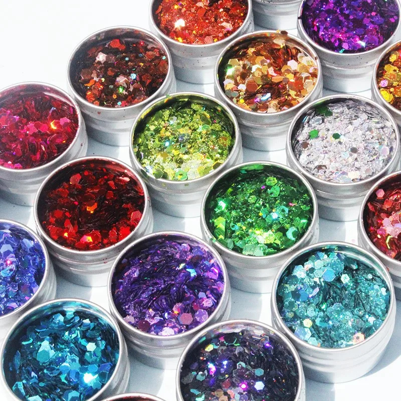 

1 box Iridescent Nail Art Sequins Silver Nail Glitter DIY Chrome Powder Sparkly Hexagon Chunky Flakes Manicures Decorations