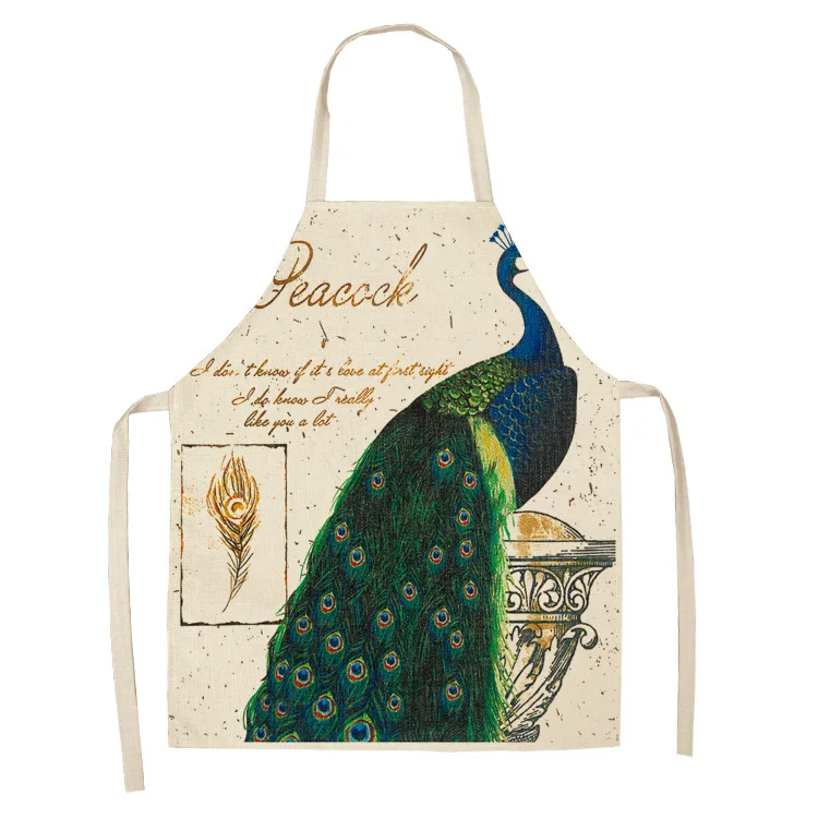 

Peacock Printed Kitchen Apron for Woman Home Cooking Baking Coffee Shop Cleaning Accessory Cotton Linen Bib Barber Apron Men