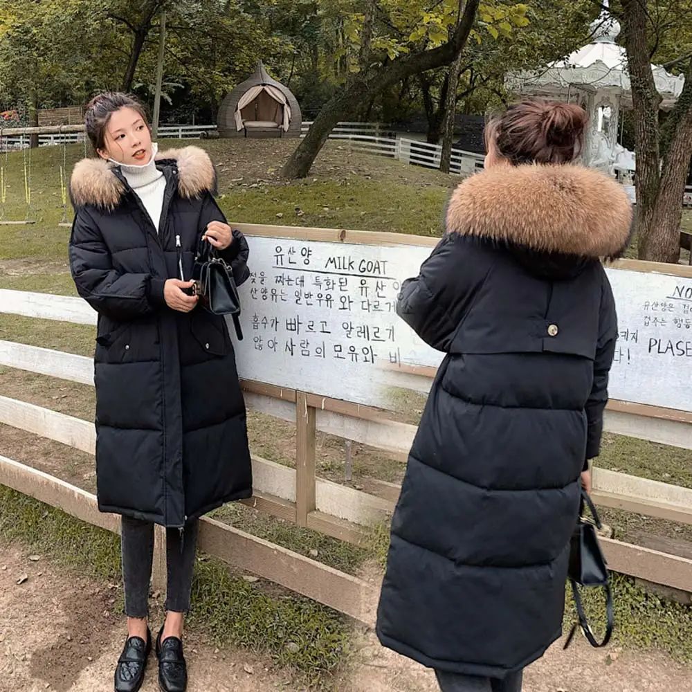 2022 New Winter Loose Big Fur Collar Warm Coat Women Hooded Parka Ladies Fashion Jacket Women Long Down Broadcloth Jacket Coat