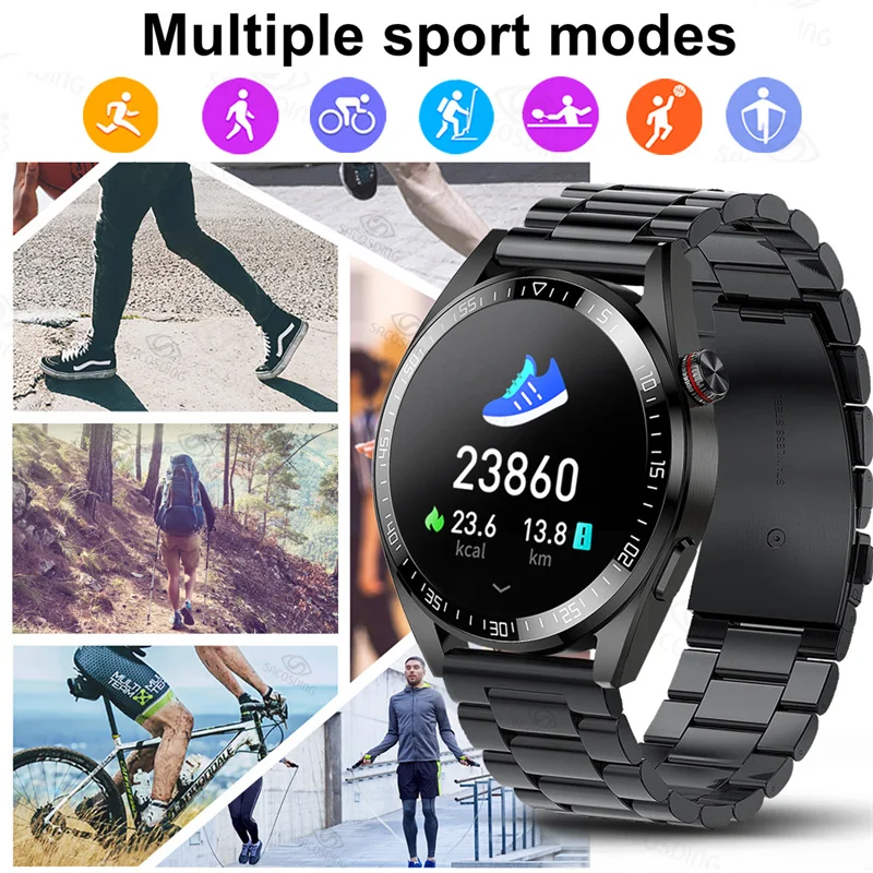 New Smart Watch Mens 8G Memory Local Music Player 454*454 AMOLED Screen Bluetooth Call Sports Man Smartwatch For Samsung Huawei