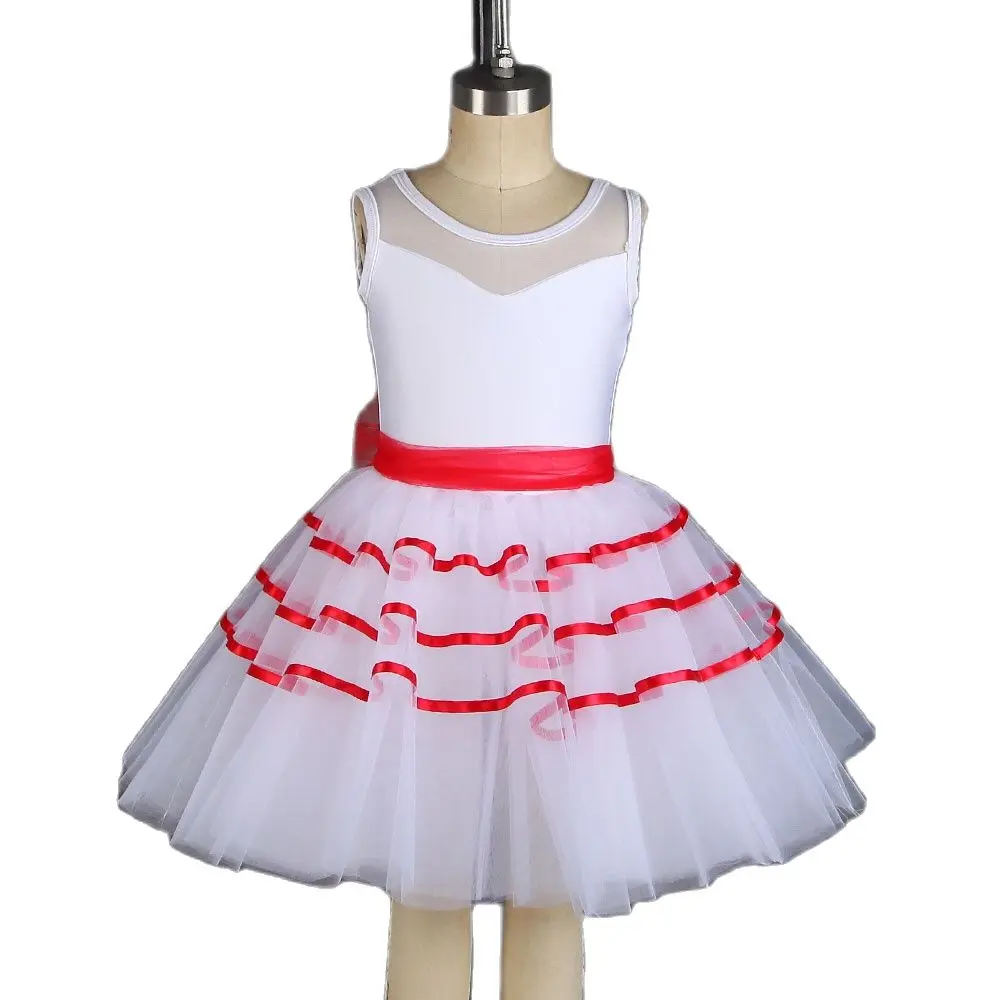 

21211 Новое поступление, детская балетная танцевальная пачка с красной лентой, пышные юбки-пачки, платье балерины для девочек, танцевальный костюм для выступлений