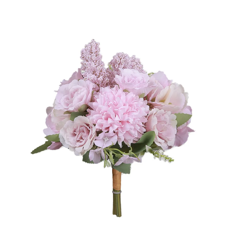 

Artificial Flower Home Decorative hand tie silk flower bunch Plastic Silk Cloth Bouquet Wedding Home Decoration Fake Flower
