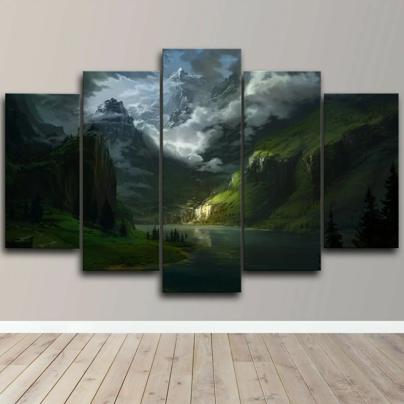 

5Pcs Mountain Landscape Dark Clouds Forest 5 Piece Canvas Wall Art Print Home Decor Paintings Poster HD Print 5 Pieces No Framed
