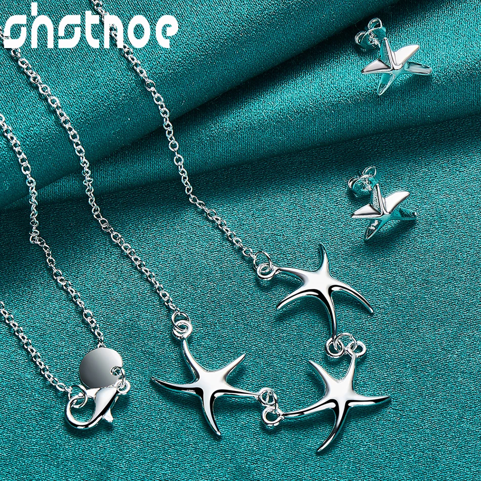 

SHSTONE 925 Sterling Silver Jewelry Sets Starfish/Star Series Pendant Necklace Earring For Woman Bridal Wedding Birthday Gifts