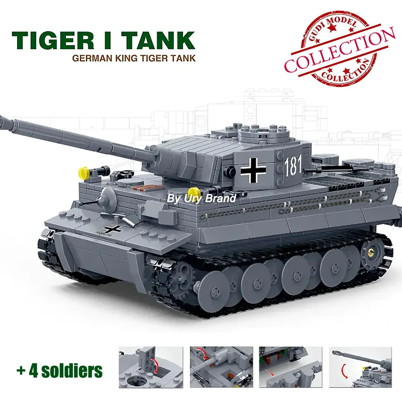 Gudi 6104 German King Tiger 1 Tank F2 Army With Soldiers Dolls Military Series Educational DIY Building Blocks Toys for Children