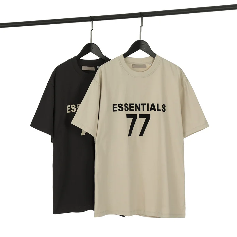 

2023ss Essentials 77 New Flocked Round Neck High Quality Men's And Women's Loose Short-Sleeved T-Shirts