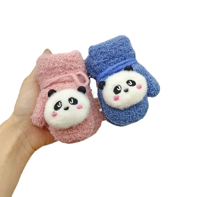 

0-2Y Baby Gloves Funny Panda Baby Mittens Winter Warm Knitted Children Gloves Toddler Thicken Winter Coral Fleece Handschoen