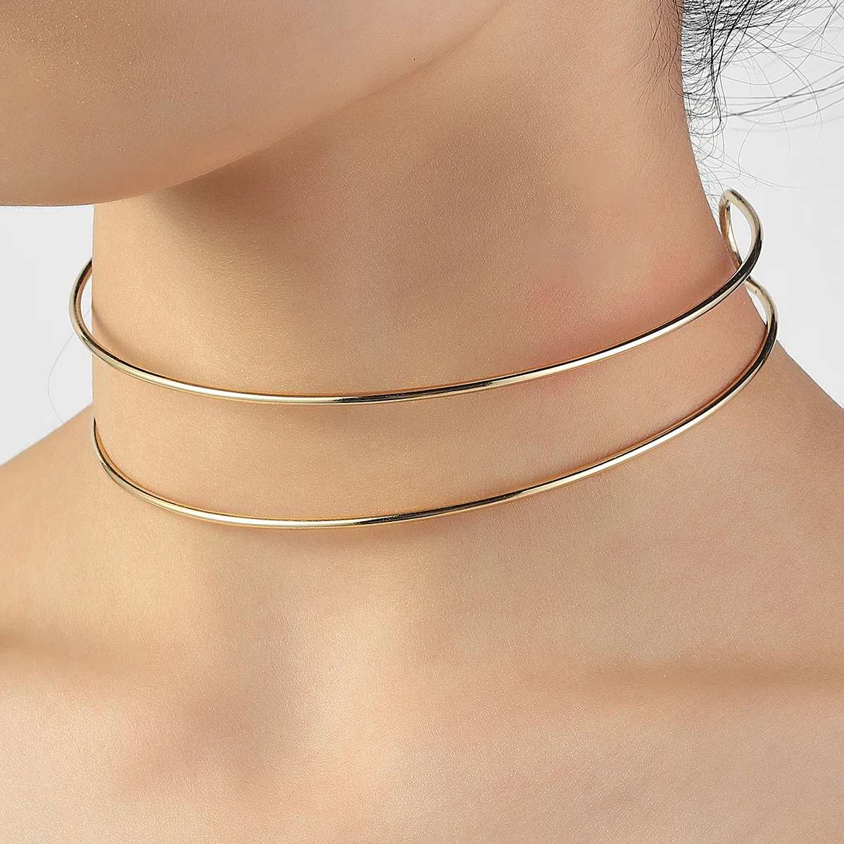 New Fashion Two Metal Line Rigid Golden Chocker Bib Neck Torques Choker Necklaces for Woman 2022 Collar Statement Jewelry Bijoux